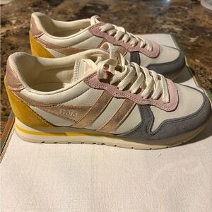 Gola Cream Pink Gray Yellow Retro-Style Sneakers